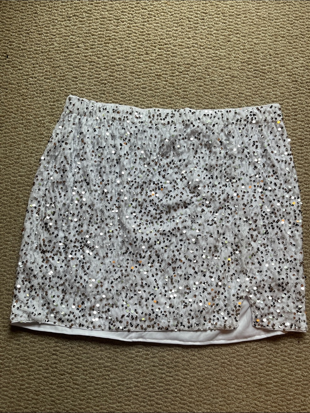 Sequin Embellished White Mini Skirt